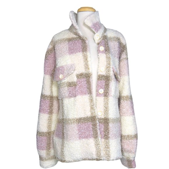 Mable Women's Sherpa Jacket Beige Pink & Brown Size Medium NWT - Picture 1 of 10